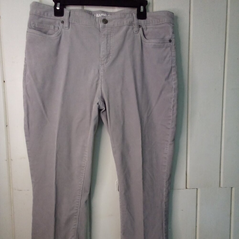 Lands' End Corduroy Pants Women 16 Mid Rise Straight Gray